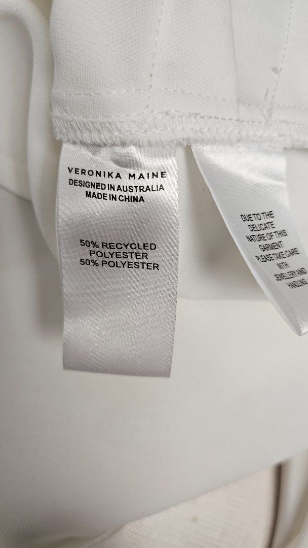 Veronika Maine White Double Weave Button Neck Top (16)