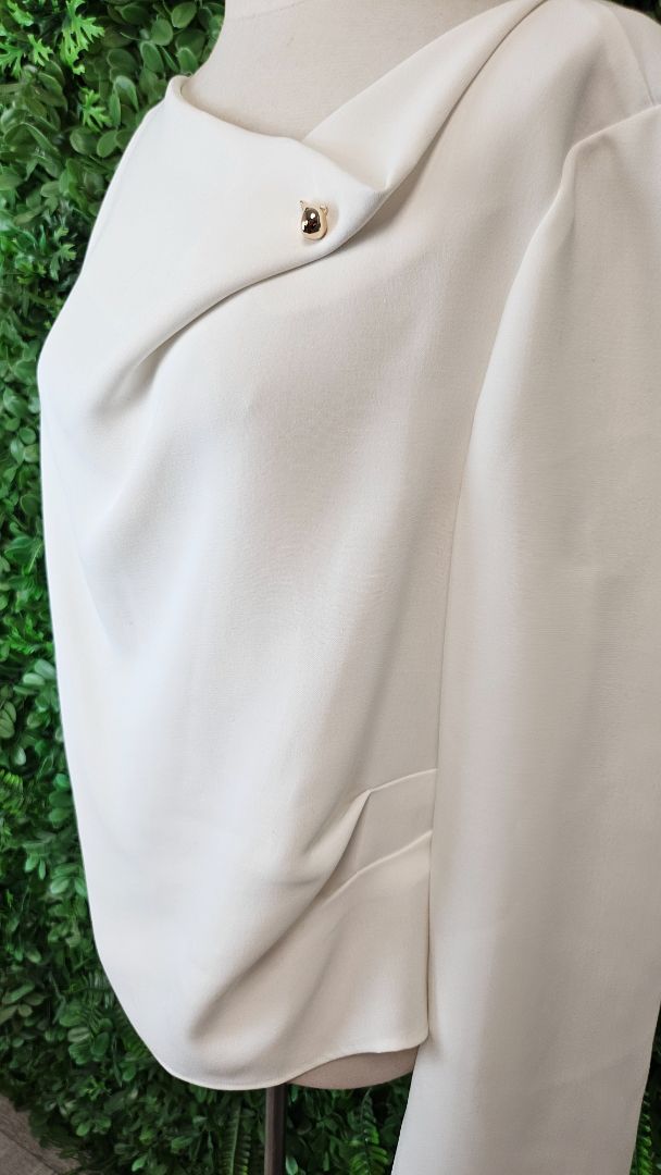 Veronika Maine White Double Weave Button Neck Top (16)