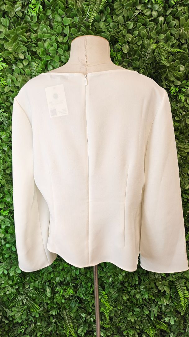 Veronika Maine White Double Weave Button Neck Top (16)
