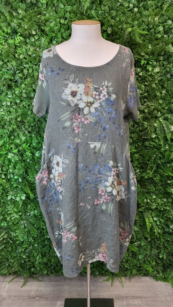 Made In Italy Green Floral Linen Dress (14)