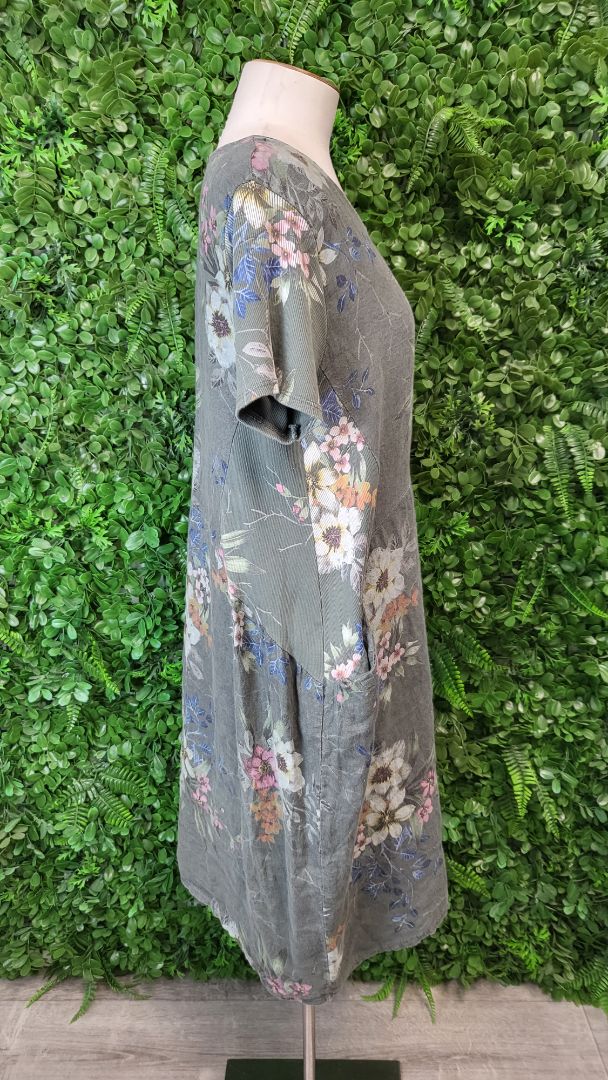 Made In Italy Green Floral Linen Dress (14)