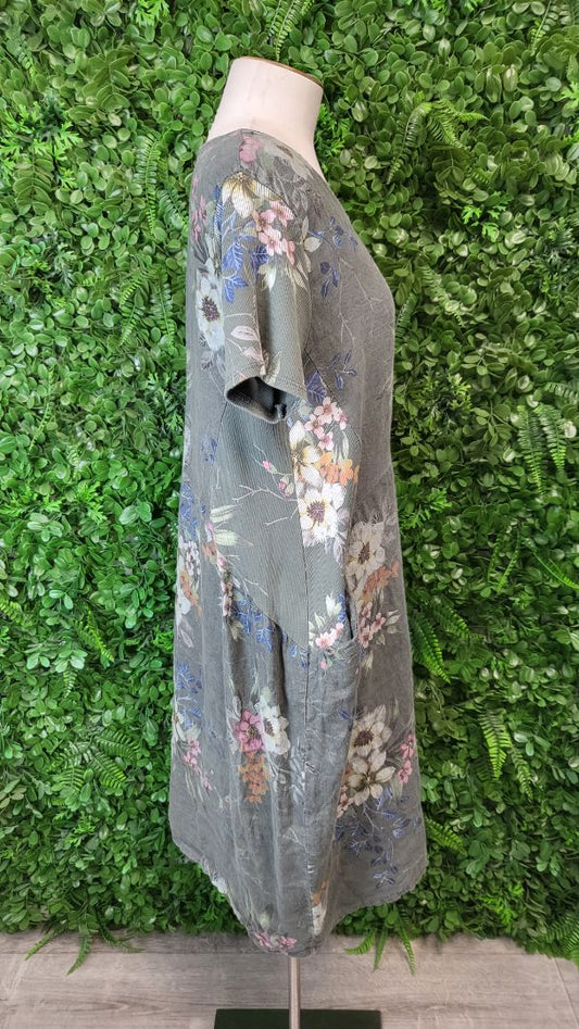 Made In Italy Green Floral Linen Dress (14)