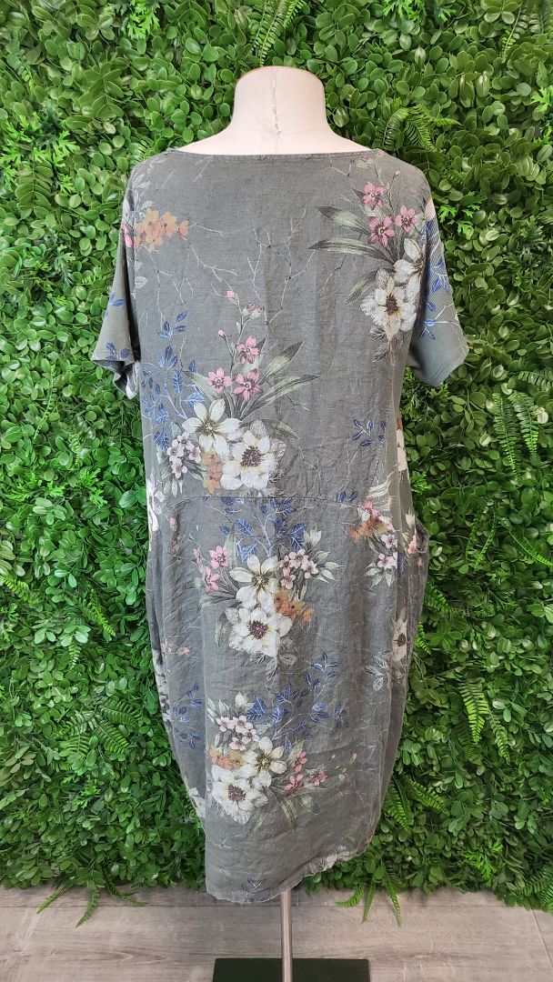 Made In Italy Green Floral Linen Dress (14)