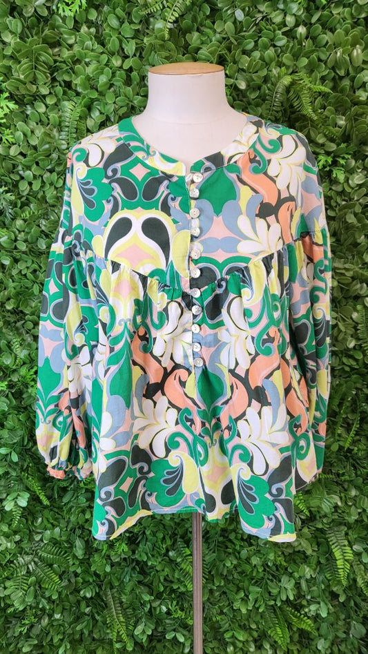 Isle of Mine Print Yoke Blouse (10-12)