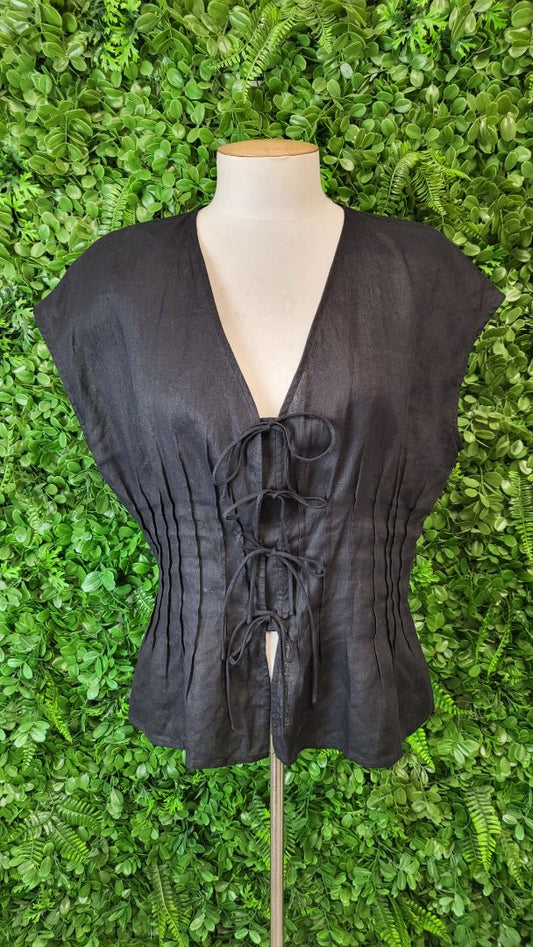 Jag Black Linen Tie Top (12)