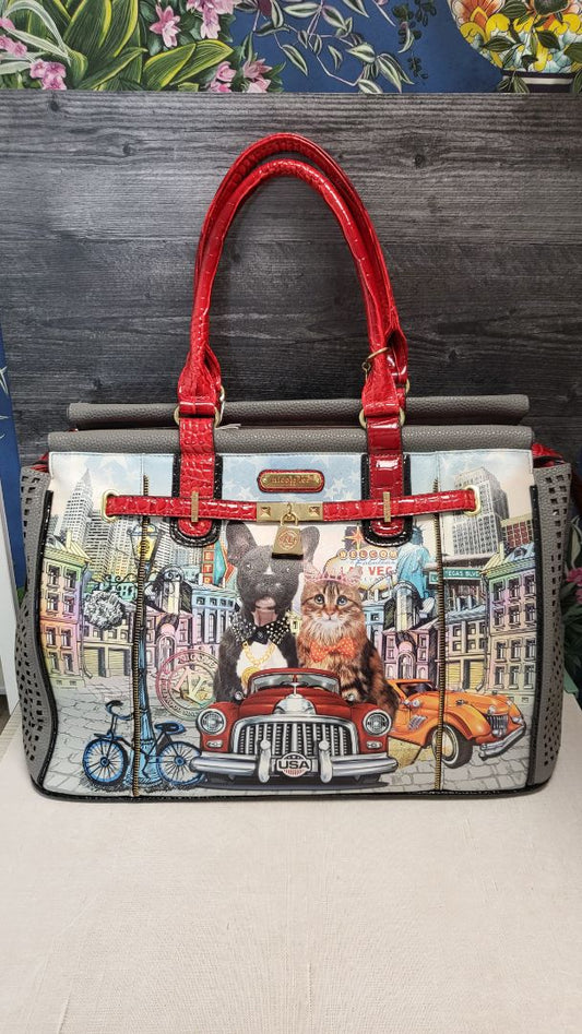 Nicole Lee Print Cat Dog Overnight Bag 45x36x23cm