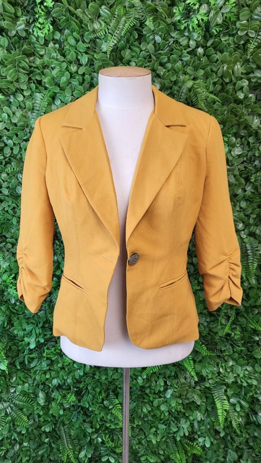 XOXO Mustard Ruched Sleeve Blazer (10)