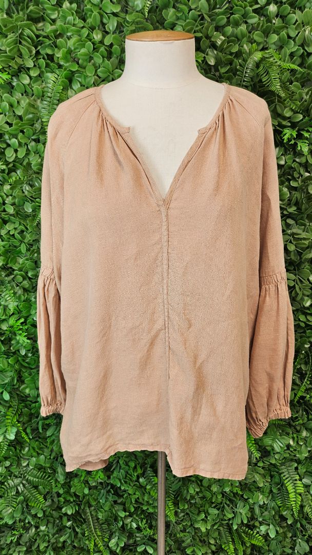 The Shanty Tan Oversized Linen Top (14-16)