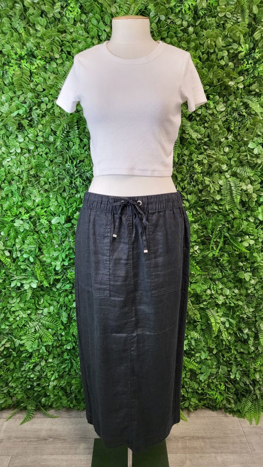 D-Luxe Black Linen Midi Skirt (10)