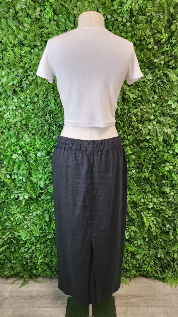 D-Luxe Black Linen Midi Skirt (10)
