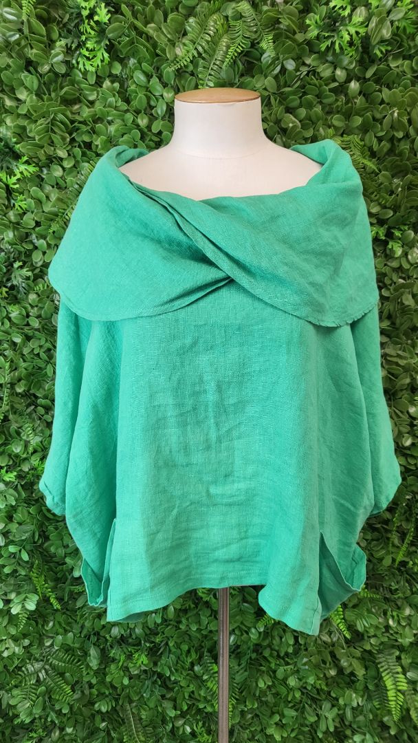 Made In Italy Green Linen Collar Top (10-16)