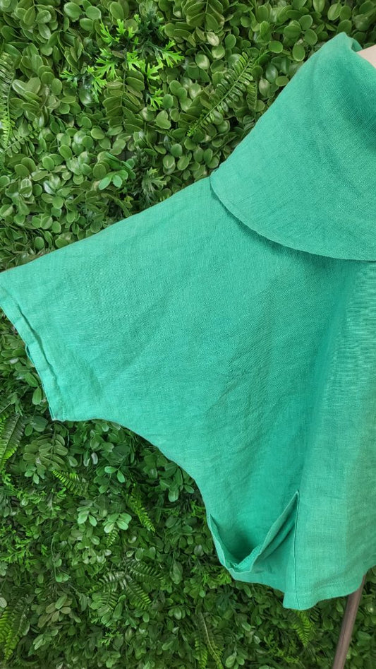 Made In Italy Green Linen Collar Top (10-16)