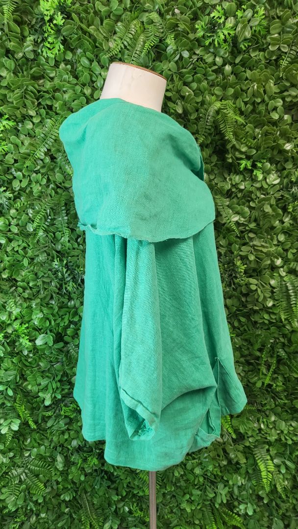 Made In Italy Green Linen Collar Top (10-16)