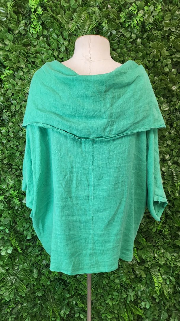 Made In Italy Green Linen Collar Top (10-16)