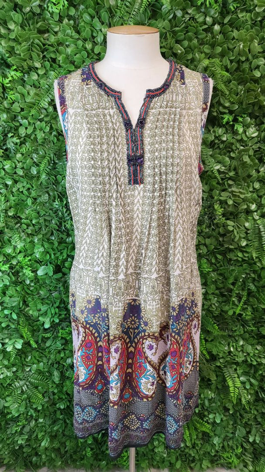 Loobies Story Retro Print Beaded Silk Tunic (8)