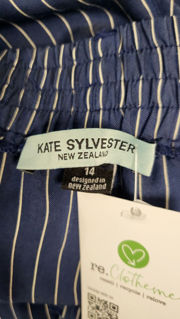 Kate Sylvester Blue Stripe Wide Leg Pant (14)