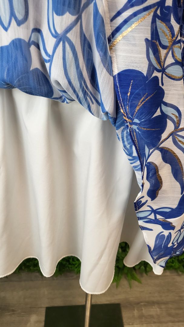 Augustine Blue Print Off Shoulder Dress (14-16)