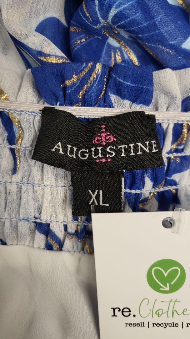 Augustine Blue Print Off Shoulder Dress (14-16)