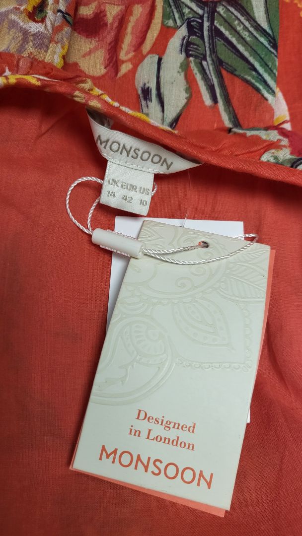 Monsoon Coral Orange Sundress BNWT (14)