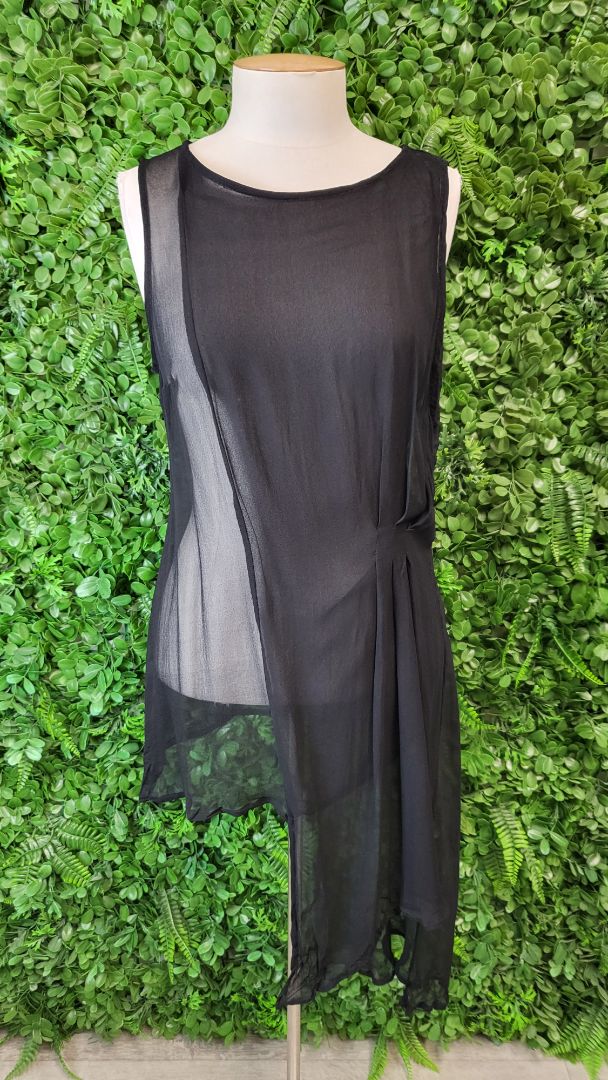 Taylor Black Silk Asymmetrical Top (8-10)