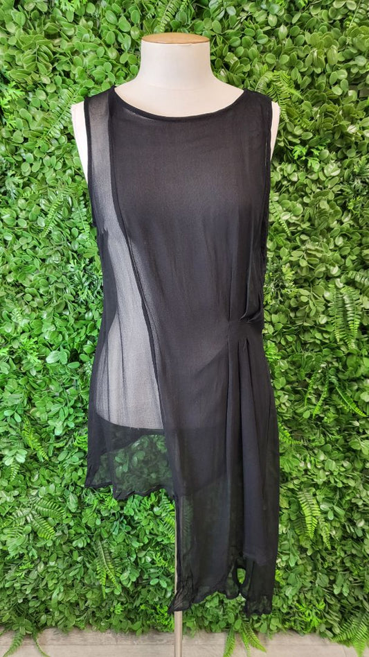 Taylor Black Silk Asymmetrical Top (8-10)