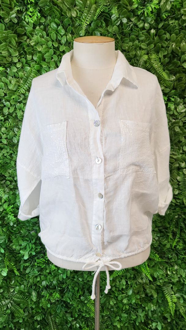 Made in Italy White Linen Sequin Jacket (12-14)