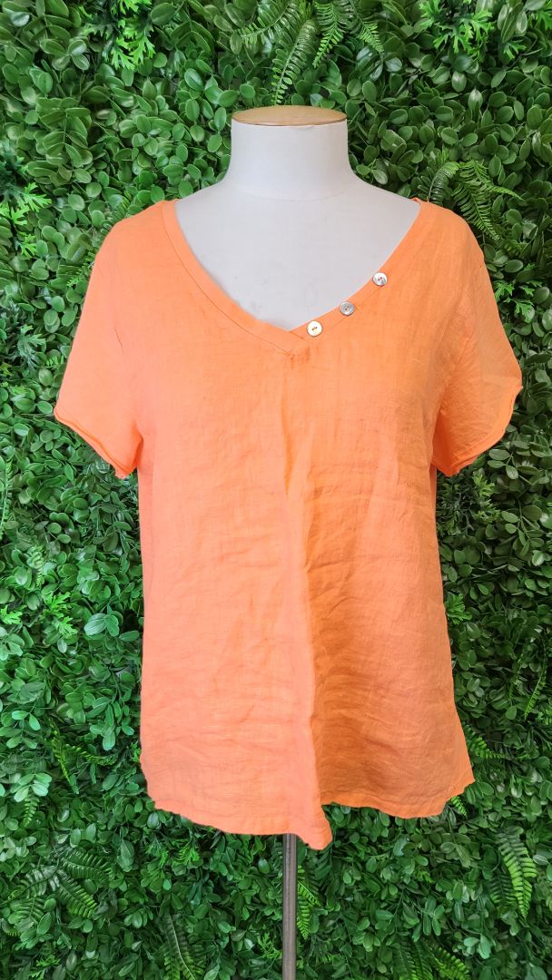 Made In Italy Orange Linen Top (10-12)