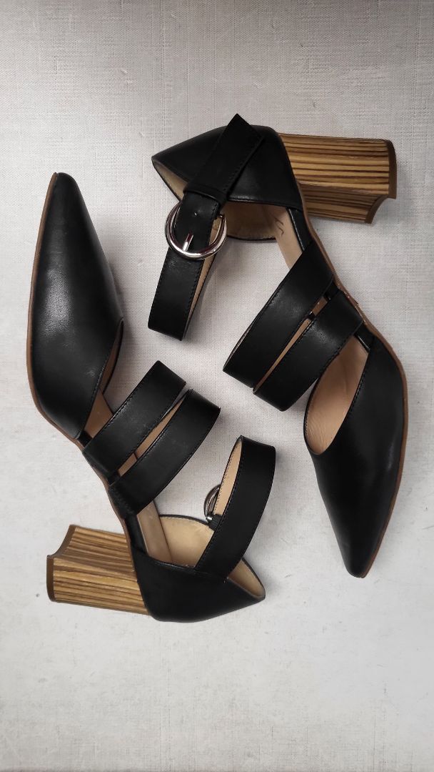 Miss Sofie Black Multi Strap Heels (38)