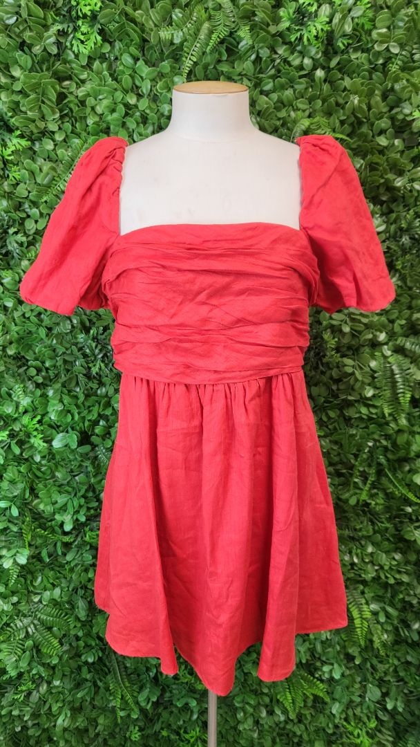 Forever New Red Linen Mini Dress (10-12)