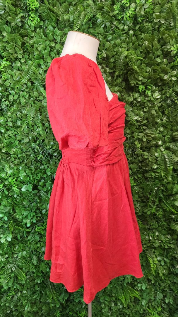 Forever New Red Linen Mini Dress (10-12)