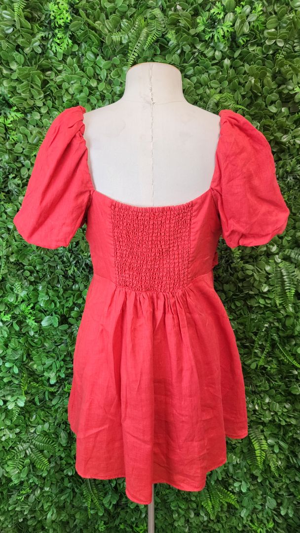 Forever New Red Linen Mini Dress (10-12)