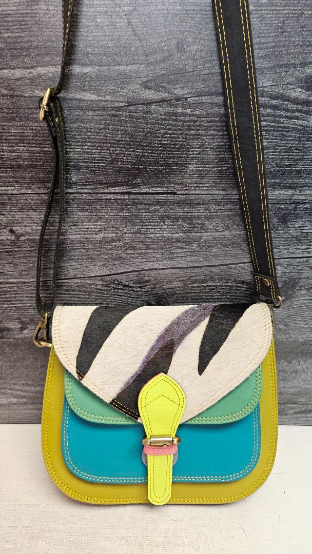 Aurora Lily Multi Zebra Leather Bag (23x19x4cm)