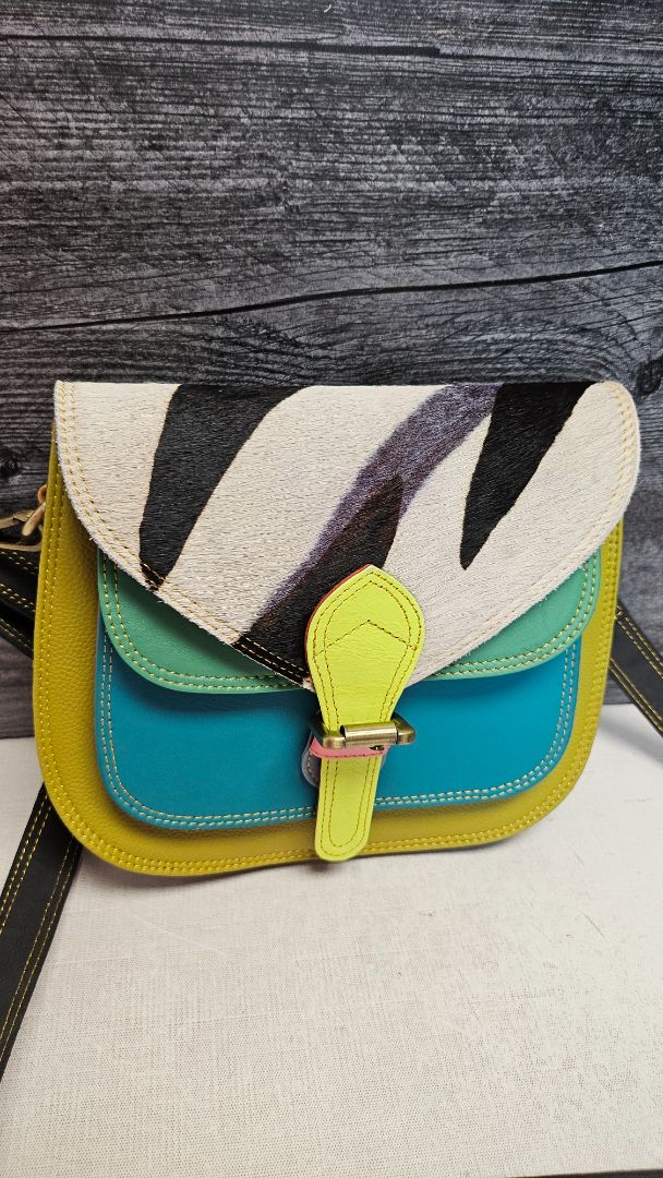 Aurora Lily Multi Zebra Leather Bag (23x19x4cm)