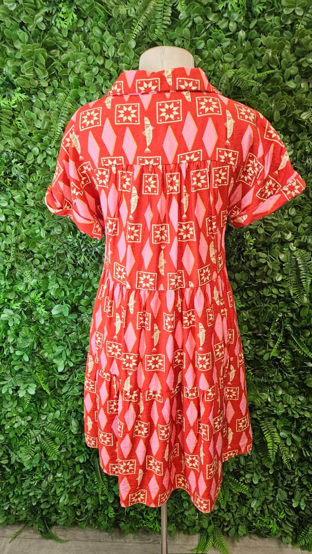 Betty Basics Red/Pink Print Tier Dress (8)