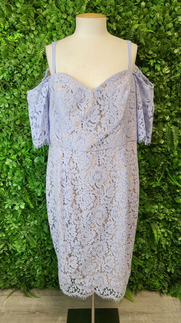 City Chic Blue Lace Off Shoulder Dress (16 - 18)
