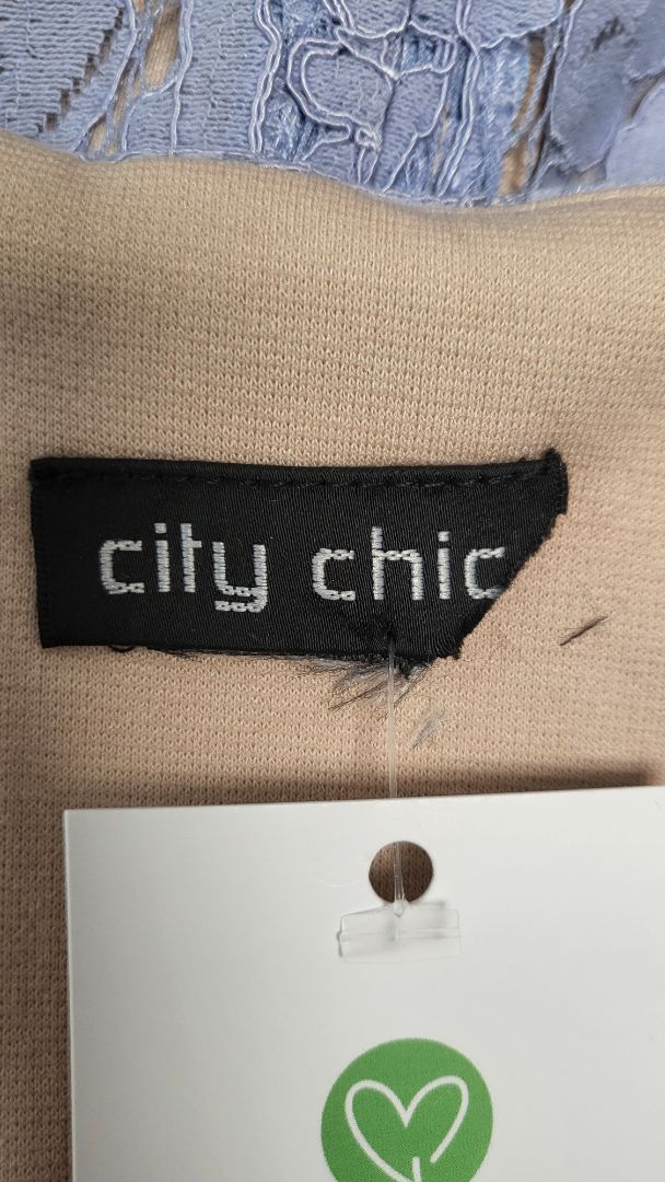 City Chic Blue Lace Off Shoulder Dress (16 - 18)