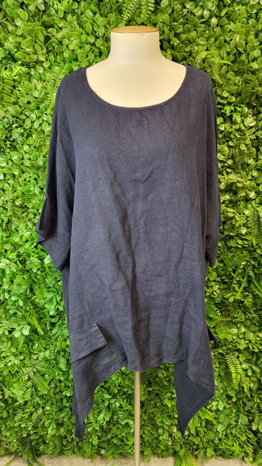Cali & Co Navy Linen Top (14-16)
