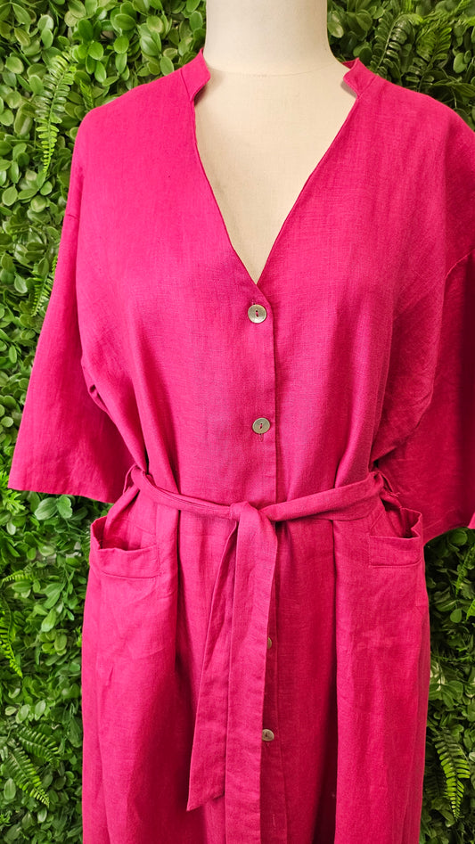 Lordship Linens Fuschia Pink Linen Dress (12-14)