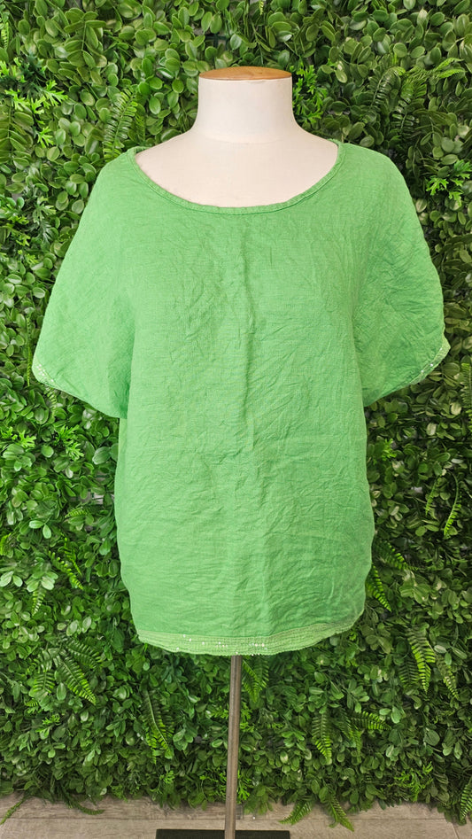 Made In Italy Green Linen Blend Top (18)