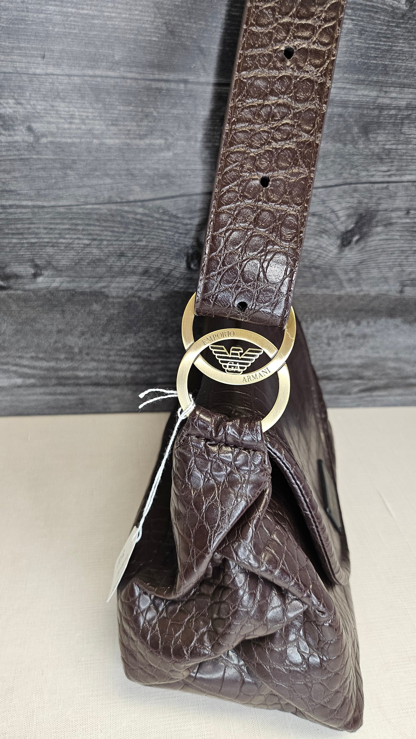 Emporio Armani Brown Croc Leather Shoulder Bag 20x28x12cm