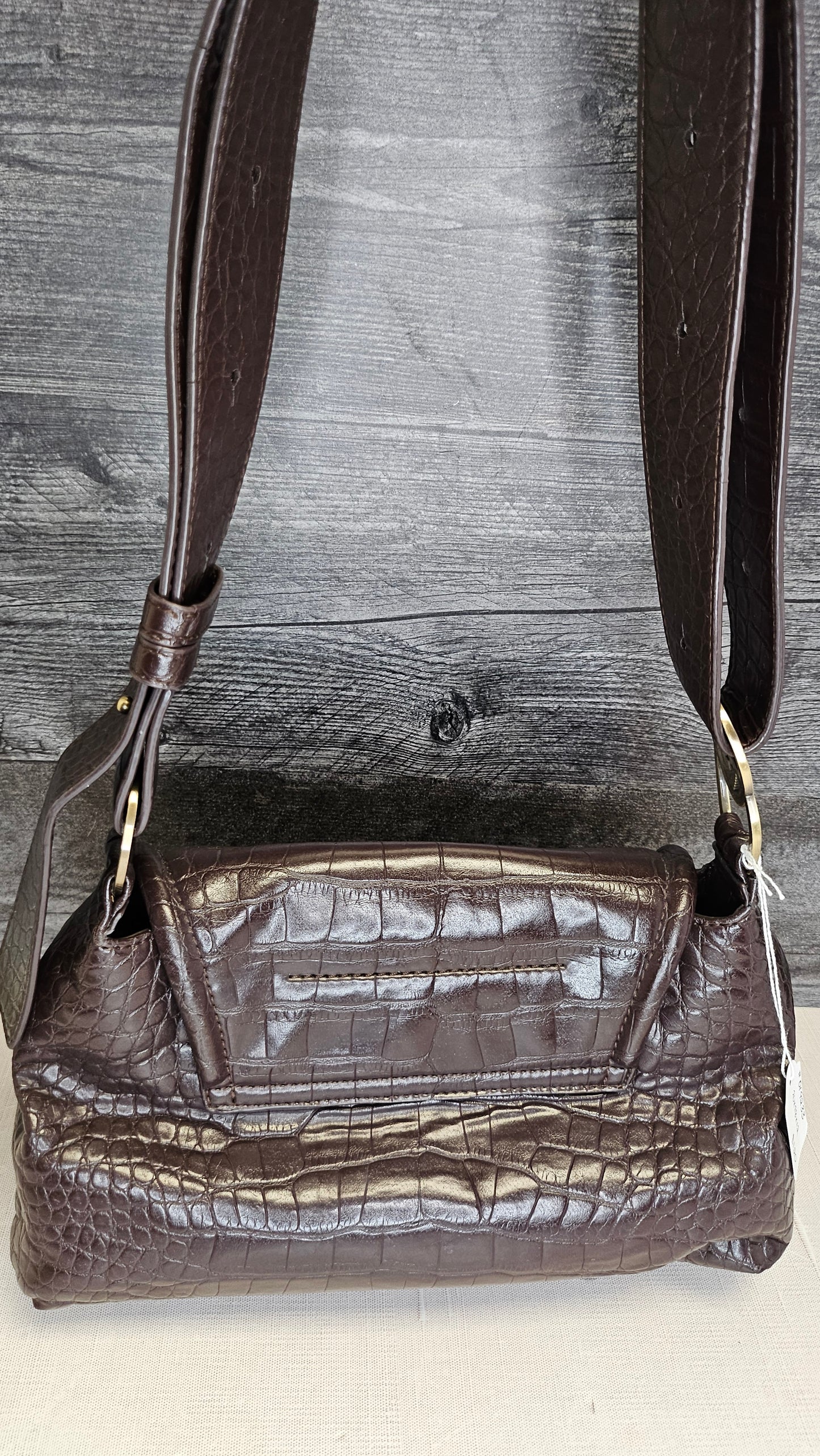 Emporio Armani Brown Croc Leather Shoulder Bag 20x28x12cm