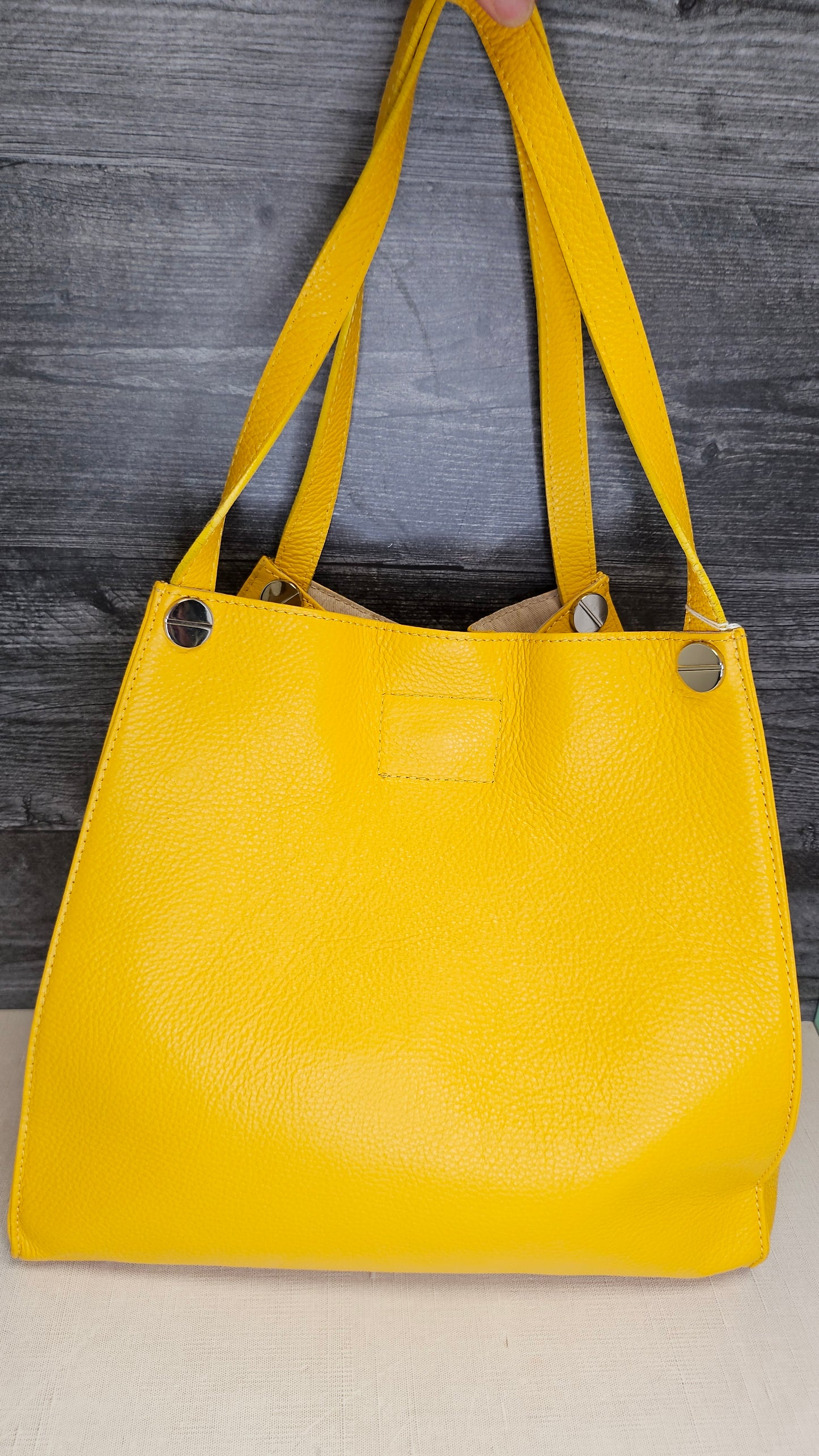La Lupa Yellow Leather Tote 35x35x17cm