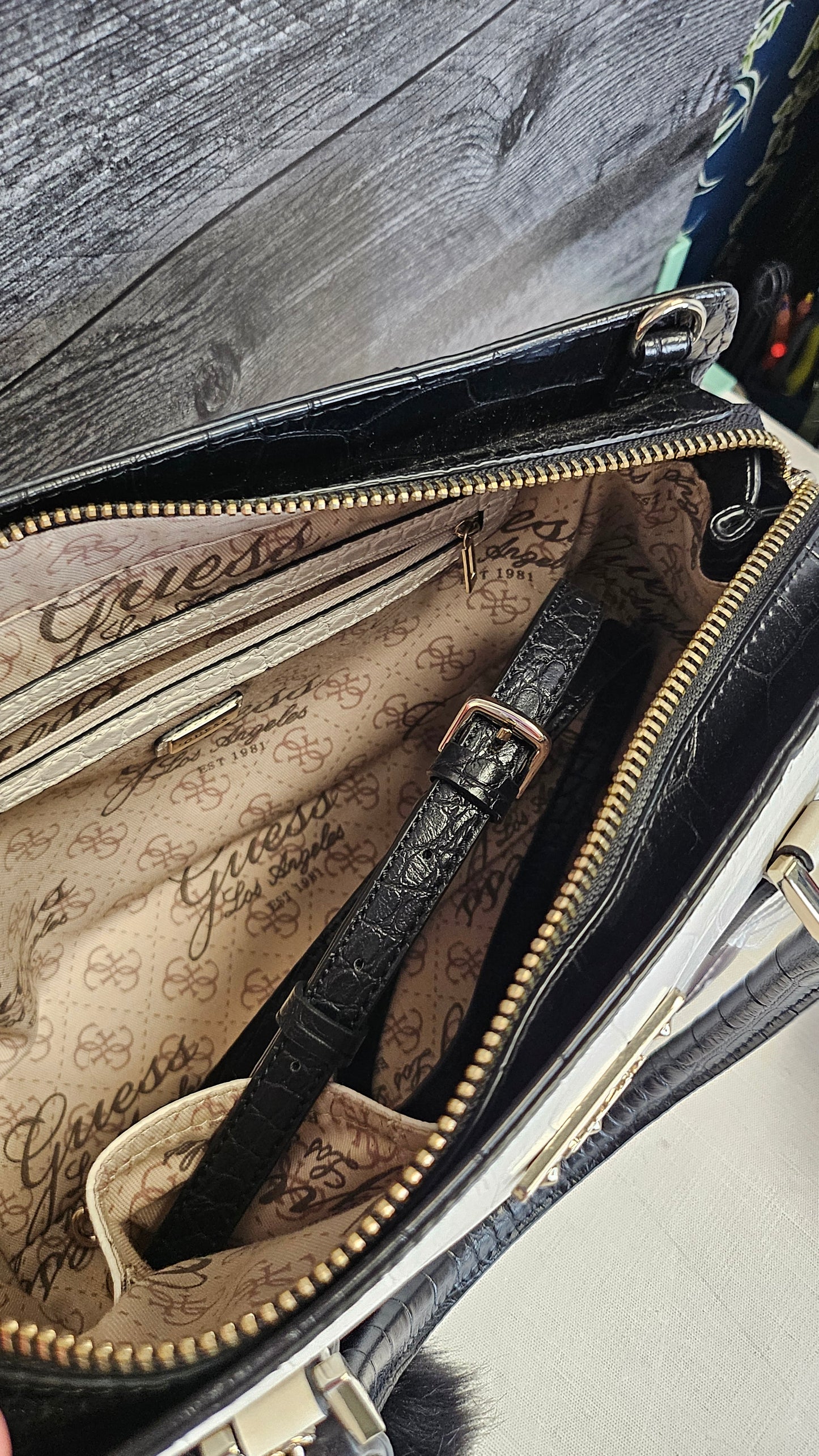 Guess Black/Cream Croc Bag 24x31x15cm