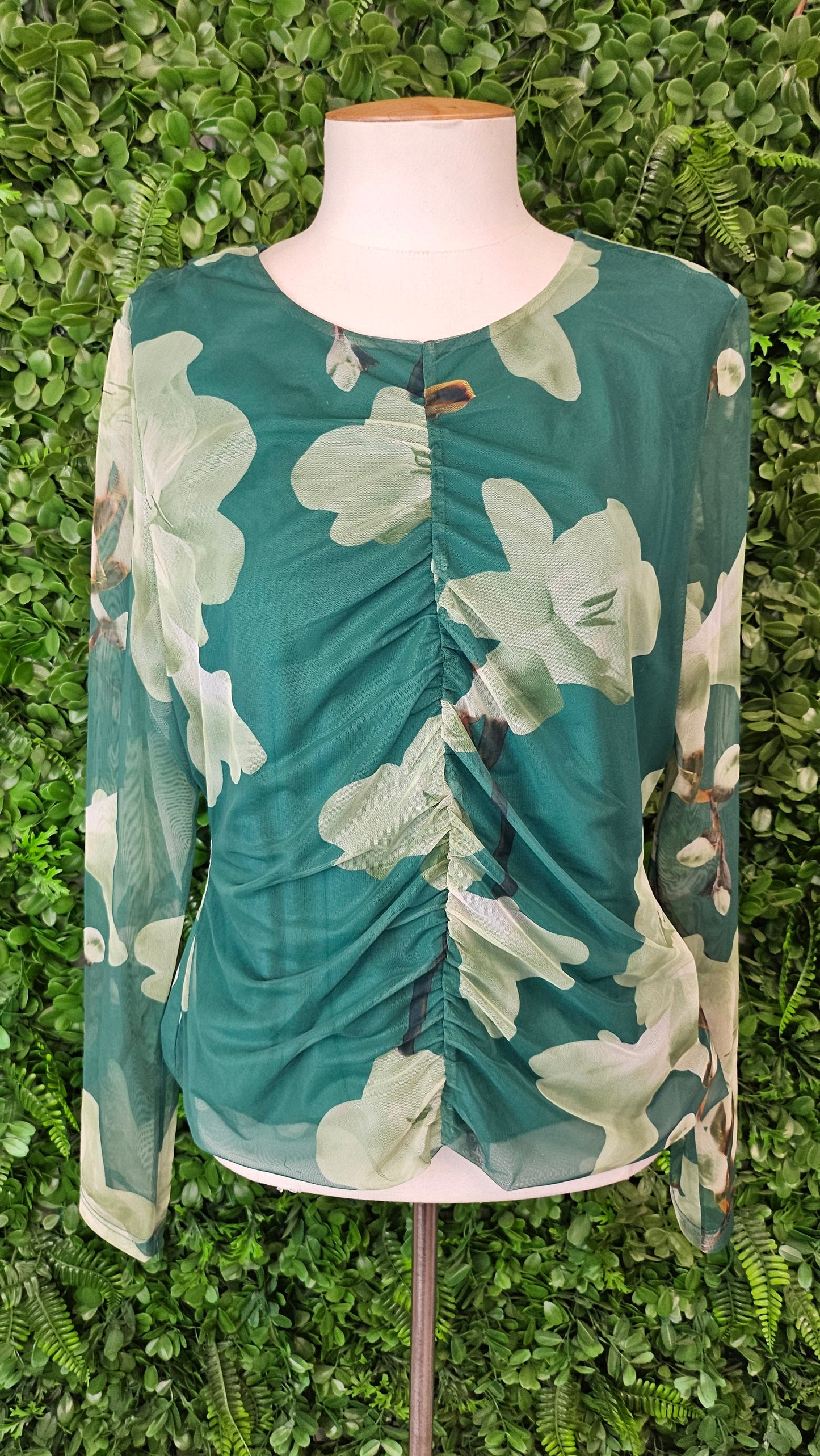 Stories Be Told Green Floral Mesh Top (14)