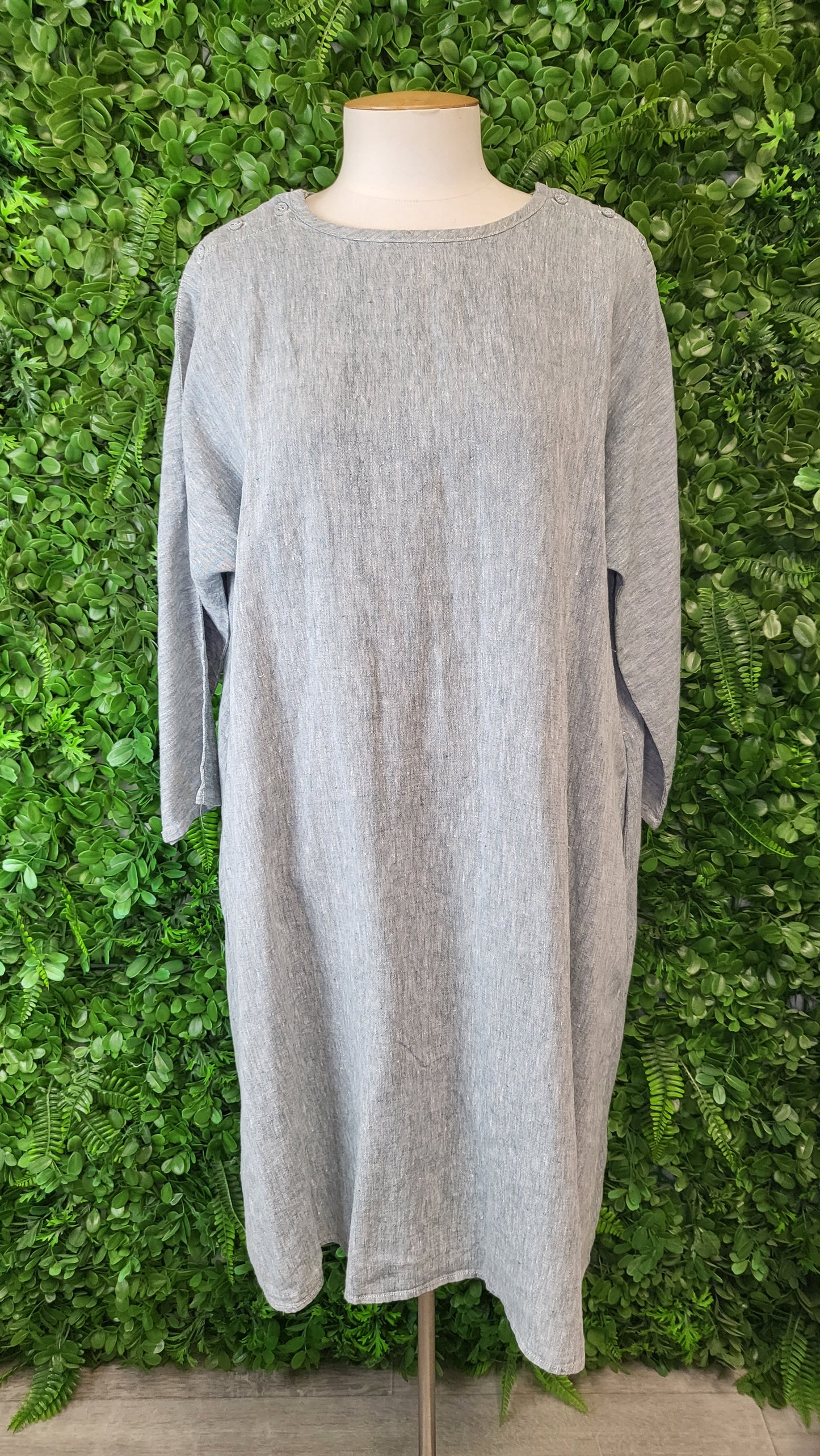 Evas Sunday Green Linen Dress (12-14)