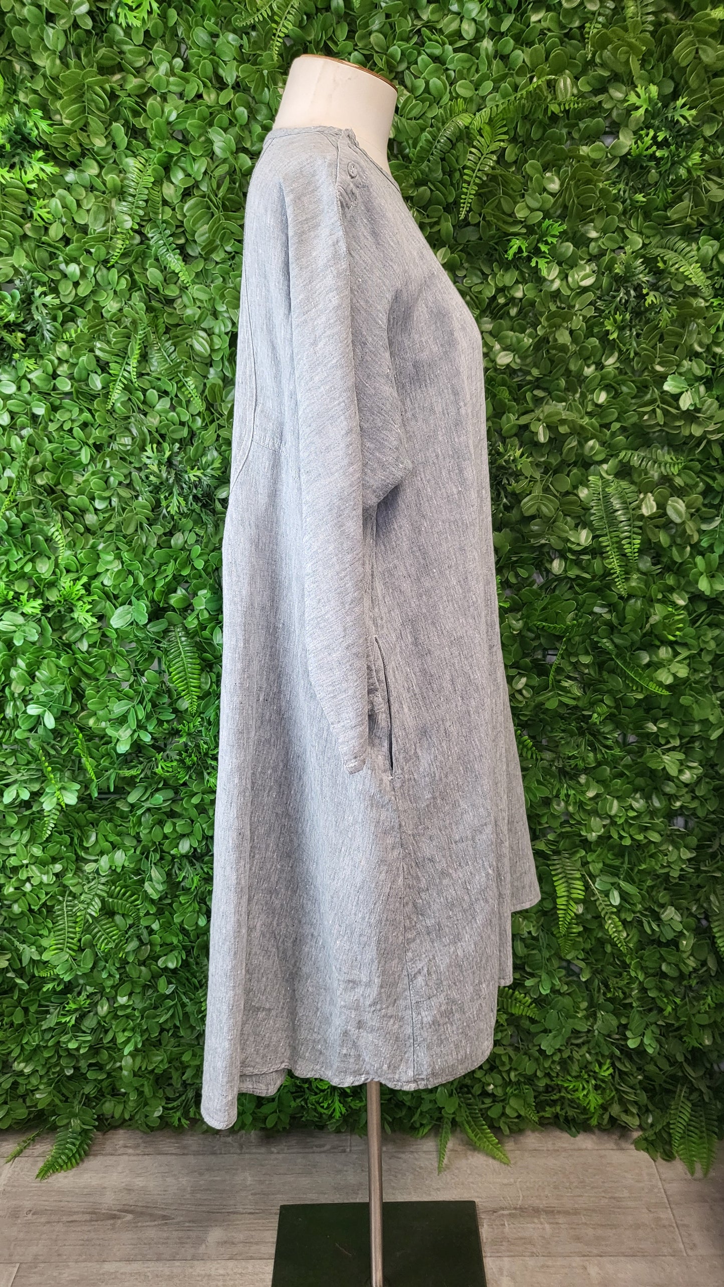 Evas Sunday Green Linen Dress (12-14)