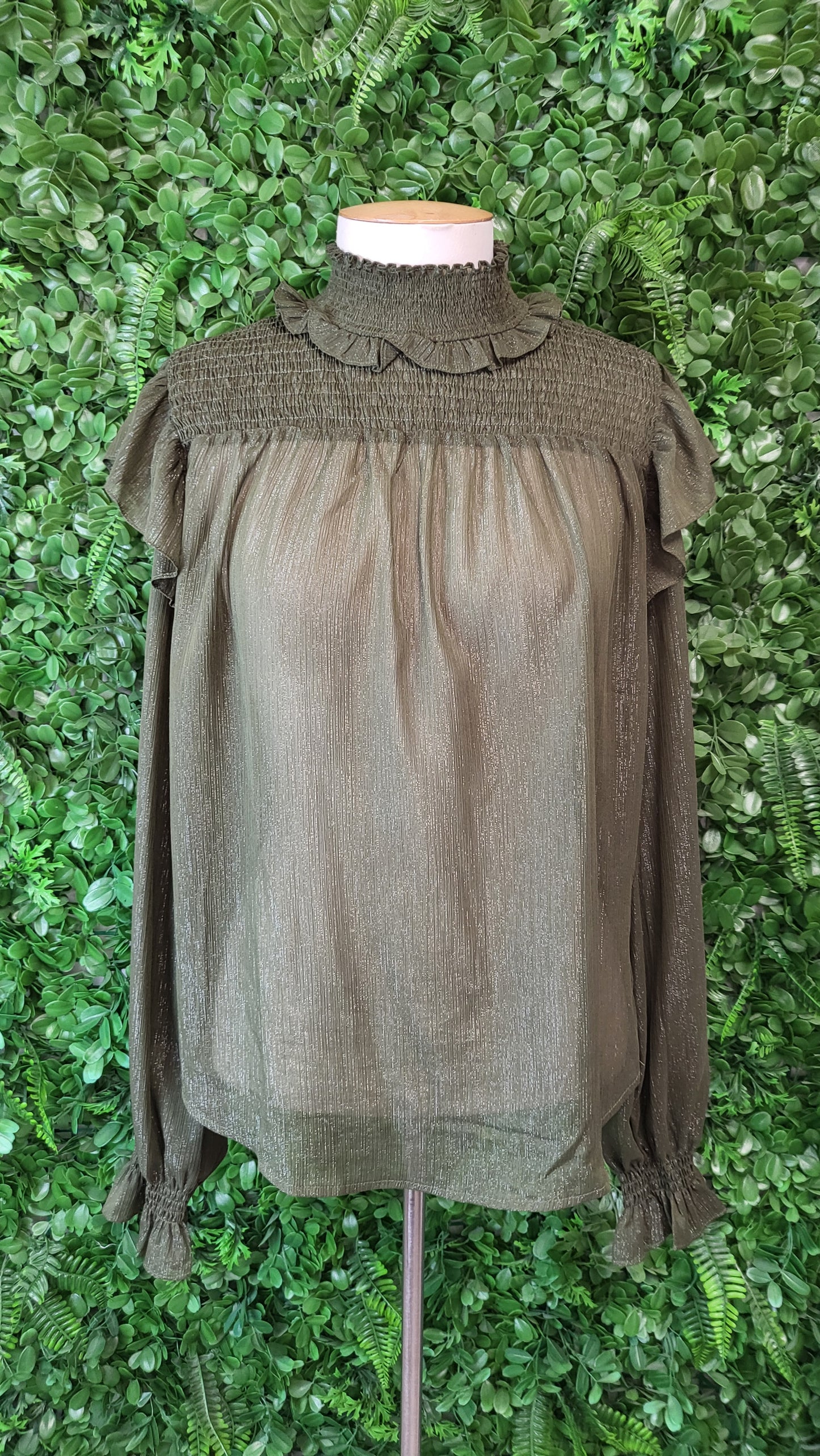 Drama The Label Olive Shot Shirred Blouse (10)