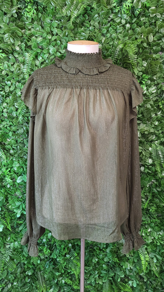 Drama The Label Olive Shot Shirred Blouse (10)