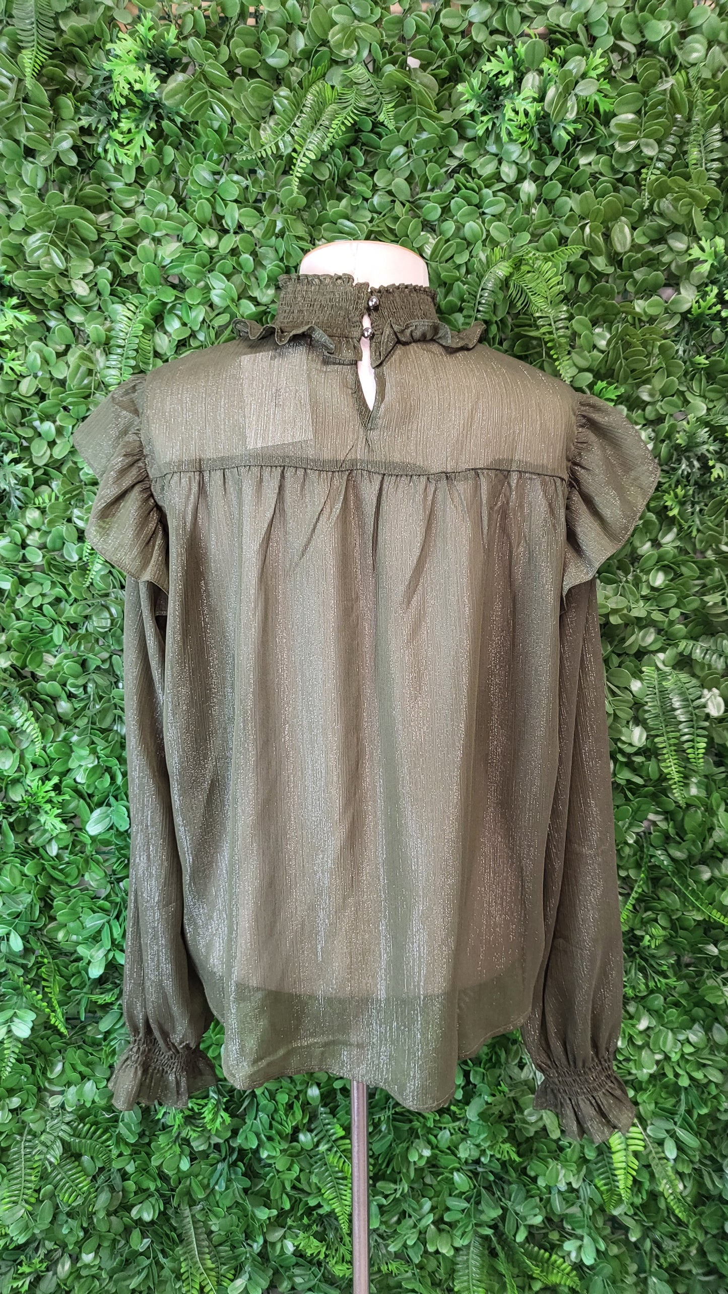 Drama The Label Olive Shot Shirred Blouse (10)