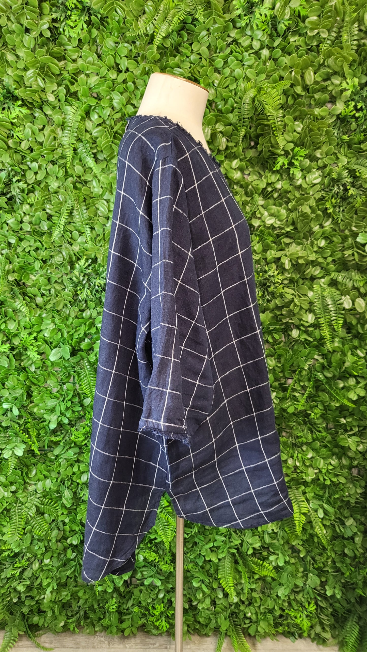 Rogue Linen Navy Check Linen Check Top (18-20)